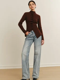 Best Button Pleated Split Knit Top Sweater Tops|Sweaters & Cardigans