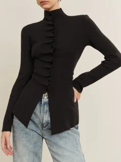 Best Button Pleated Split Knit Top Sweater Tops|Sweaters & Cardigans