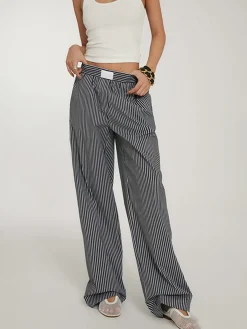 Hot Casual Striped Wide Leg Pants Wide Leg|Pants