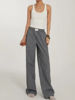 Hot Casual Striped Wide Leg Pants Wide Leg|Pants