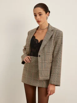 Sale Checked Button Slit Blazer Outerwear|Blazers