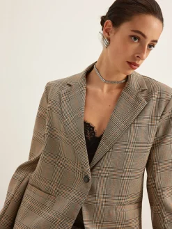 Sale Checked Button Slit Blazer Outerwear|Blazers