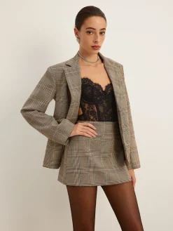 Sale Checked Button Slit Blazer Outerwear|Blazers