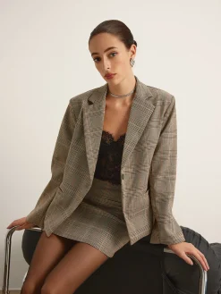 Sale Checked Button Slit Blazer Outerwear|Blazers