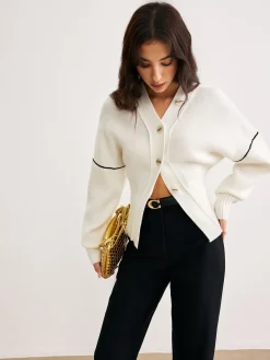 Online Chic Contrast Piping Button Cardigan Cardigans|Sweaters & Cardigans
