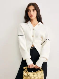 Online Chic Contrast Piping Button Cardigan Cardigans|Sweaters & Cardigans