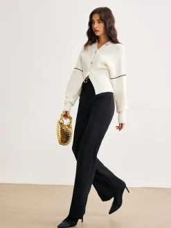 Online Chic Contrast Piping Button Cardigan Cardigans|Sweaters & Cardigans