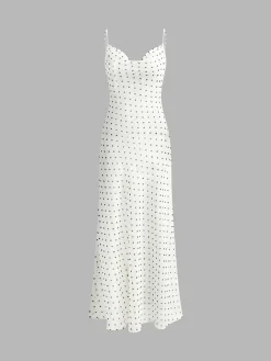 Clearance Chiffon Sheer Polka Dot Print Backless Long Dress White Dresses|Black Dresses