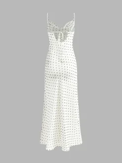 Hot Chiffon Sheer Polka Dot Print Backless Long Dress Casual Dresses|Cocktail & Party Dresses