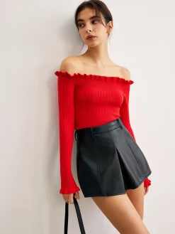 Best Cold-Shoulder Lettuce Trim Blouse Blouses & Shirts|Tops