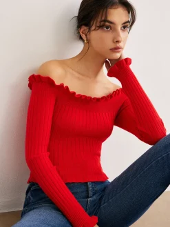 Hot Cold-Shoulder Lettuce Trim Blouse Blouses & Shirts|Tops