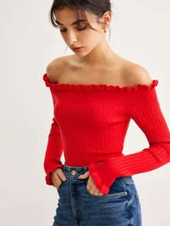 Hot Cold-Shoulder Lettuce Trim Blouse Blouses & Shirts|Tops
