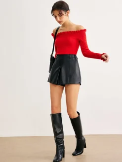 Hot Cold-Shoulder Lettuce Trim Blouse Blouses & Shirts|Tops