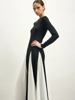 New Color Block Chiffon Flowy Dress Black Dresses|Cocktail & Party Dresses