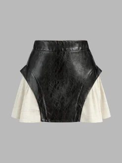 Online Color Block Faux Leather Mini Skirt Skirts|Bottoms