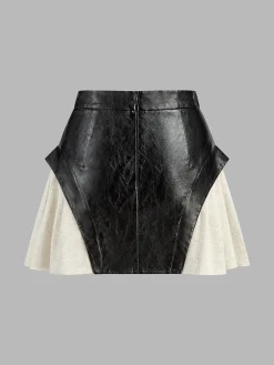 Online Color Block Faux Leather Mini Skirt Skirts|Bottoms