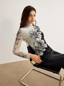 Discount Color Block Floral Mesh Top T-shirts|Tops
