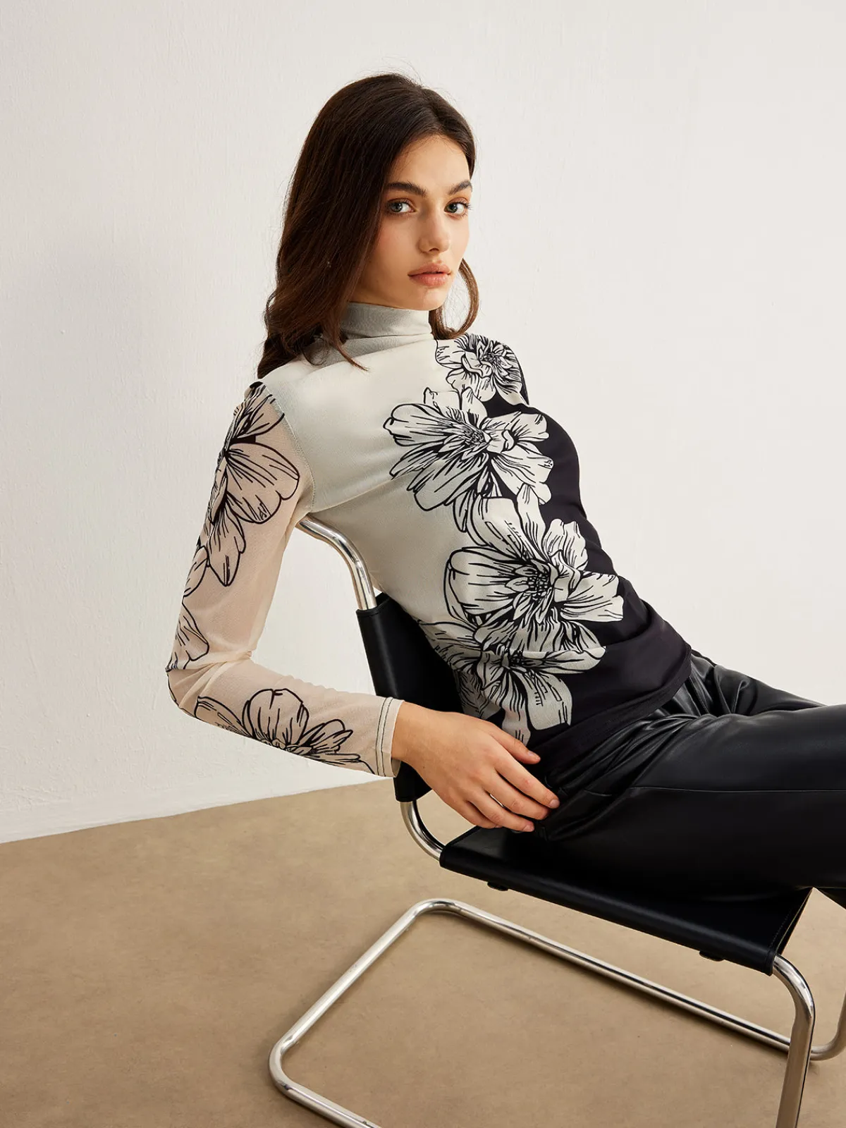 Discount Color Block Floral Mesh Top T-shirts|Tops