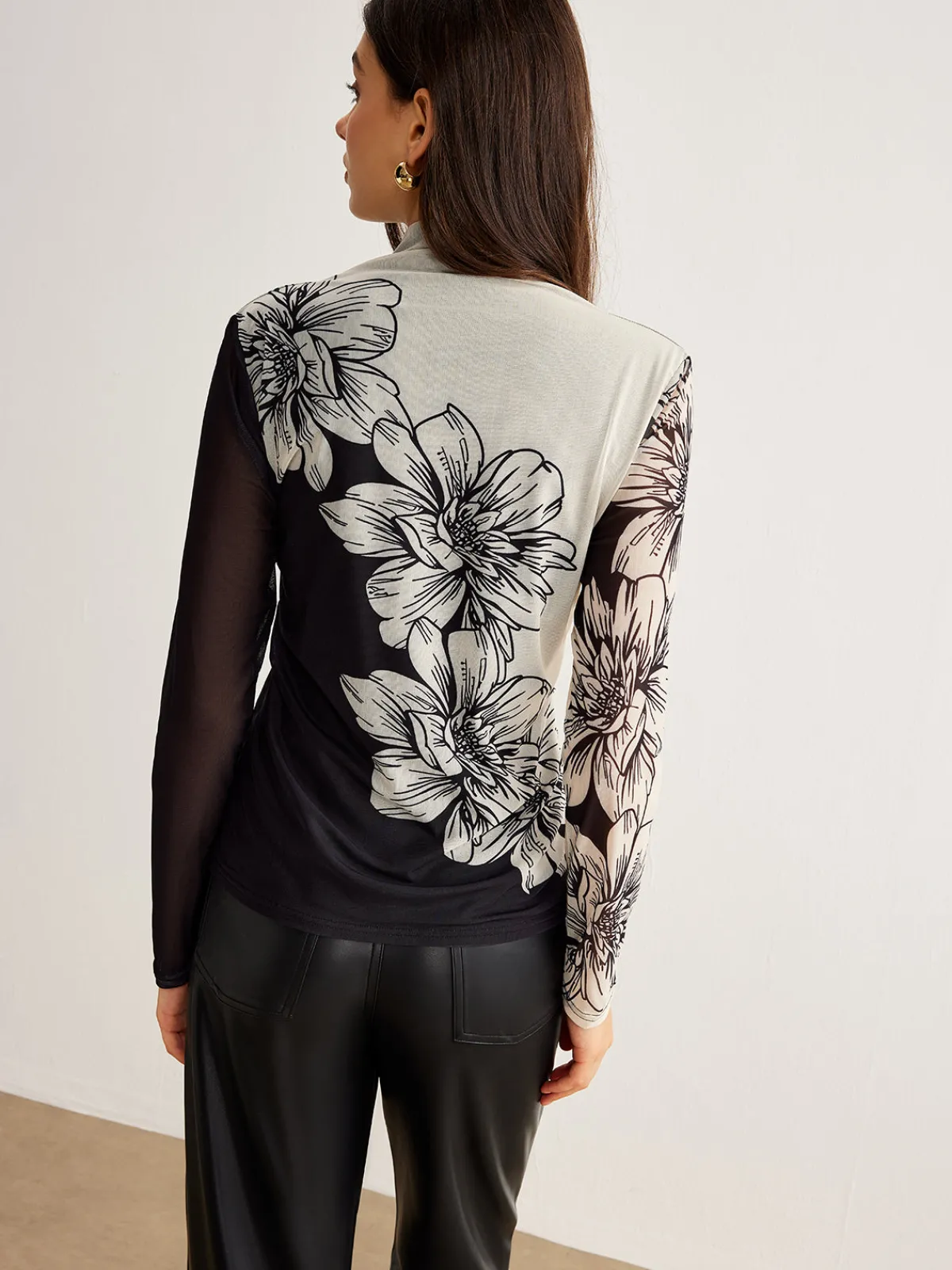 Discount Color Block Floral Mesh Top T-shirts|Tops