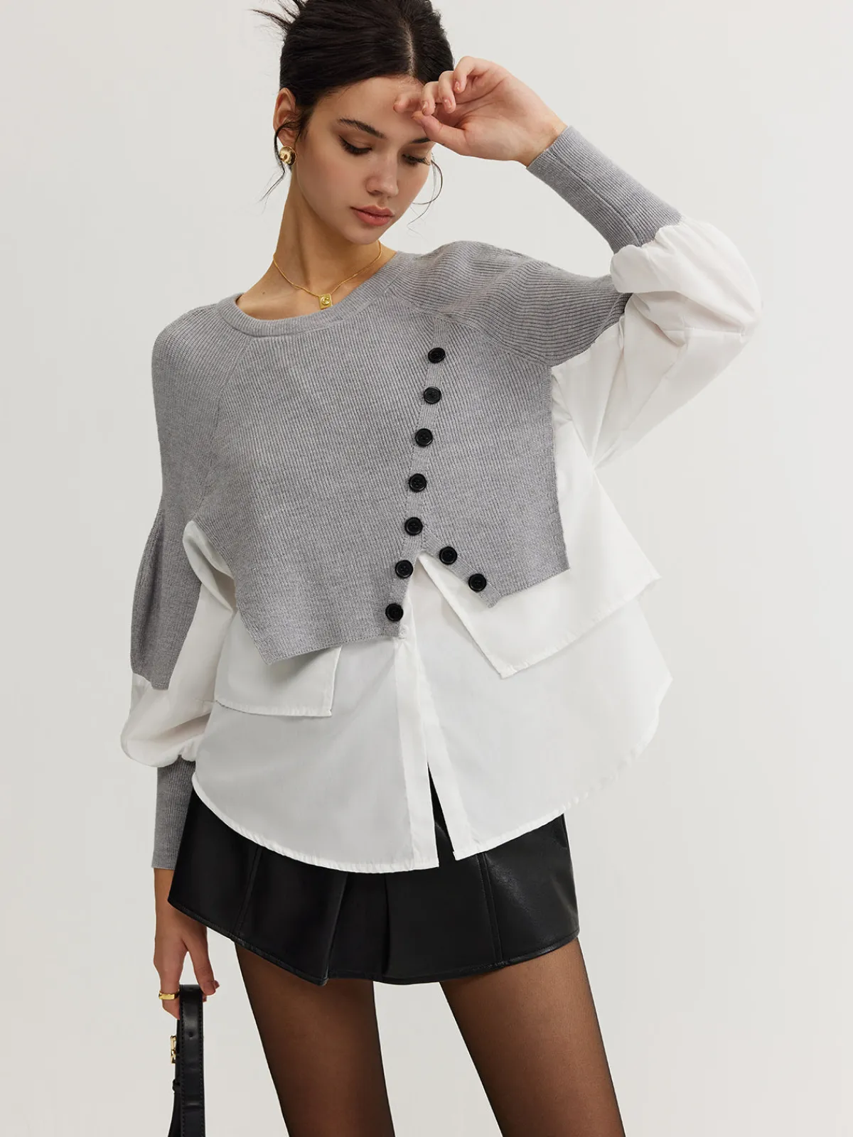 Online Color Block Panel Knit Top Sweater Tops|Sweaters & Cardigans