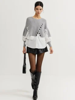 Online Color Block Panel Knit Top Sweater Tops|Sweaters & Cardigans