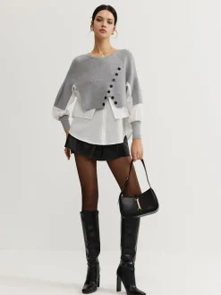 Online Color Block Panel Knit Top Sweater Tops|Sweaters & Cardigans