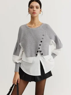 Online Color Block Panel Knit Top Sweater Tops|Sweaters & Cardigans