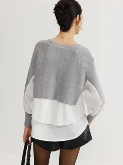 Online Color Block Panel Knit Top Sweater Tops|Sweaters & Cardigans