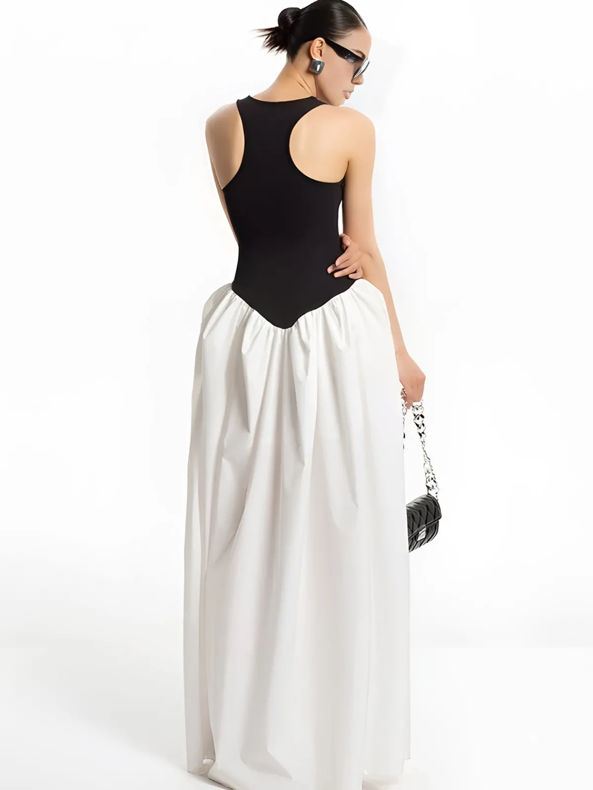 Online Color Block Panel Pockets Dress White Dresses|Casual Dresses