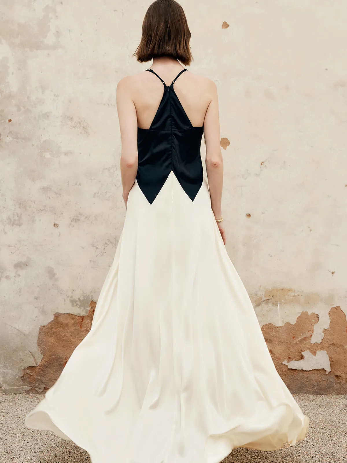 Clearance Color Block Pleated Cutout Cami Long Dress Cocktail & Party Dresses|Summer Dresses