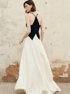 Clearance Color Block Pleated Cutout Cami Long Dress Cocktail & Party Dresses|Summer Dresses