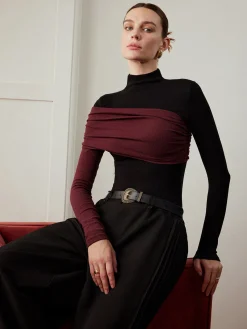 Clearance Color Block Pleated Jersey Slim Top T-shirts|Tops