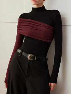 Clearance Color Block Pleated Jersey Slim Top T-shirts|Tops