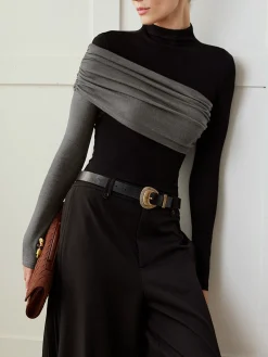 Clearance Color Block Pleated Jersey Slim Top T-shirts|Tops
