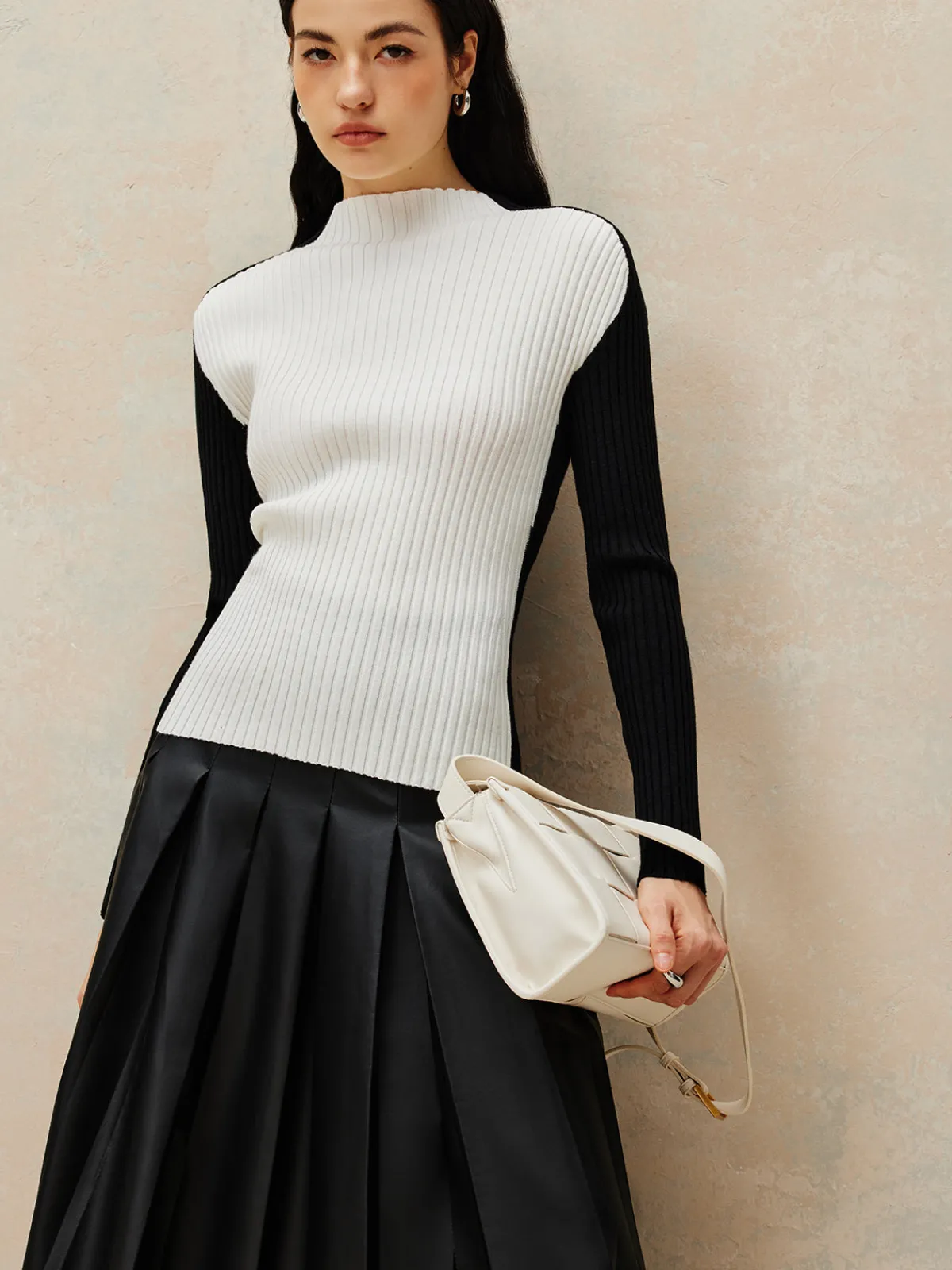 Best Color Block Ribbed Knit Top Sweater Tops|Sweaters & Cardigans