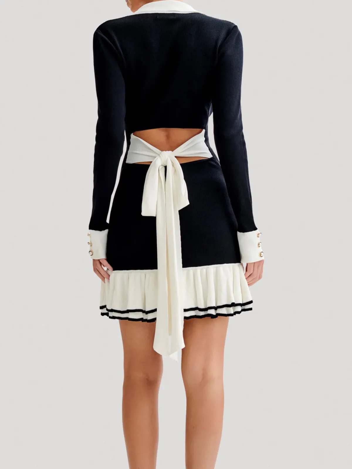 Online Color Block Ruffle Bow Knit Dress Black Dresses|Sweater Dresses