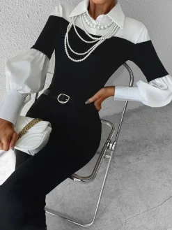 Online Color Block Skinny Lapel Top T-shirts|Tops