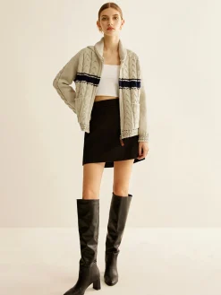 Discount Color Block Twist Zipper Knit Outerwear Sweater Tops|Outerwear