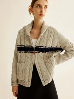 Discount Color Block Twist Zipper Knit Outerwear Sweater Tops|Outerwear