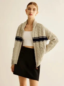 Best Color Block Twist Zipper Knit Outerwear Sweater Tops|Outerwear