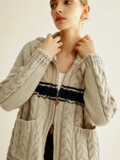 Best Color Block Twist Zipper Knit Outerwear Sweater Tops|Outerwear