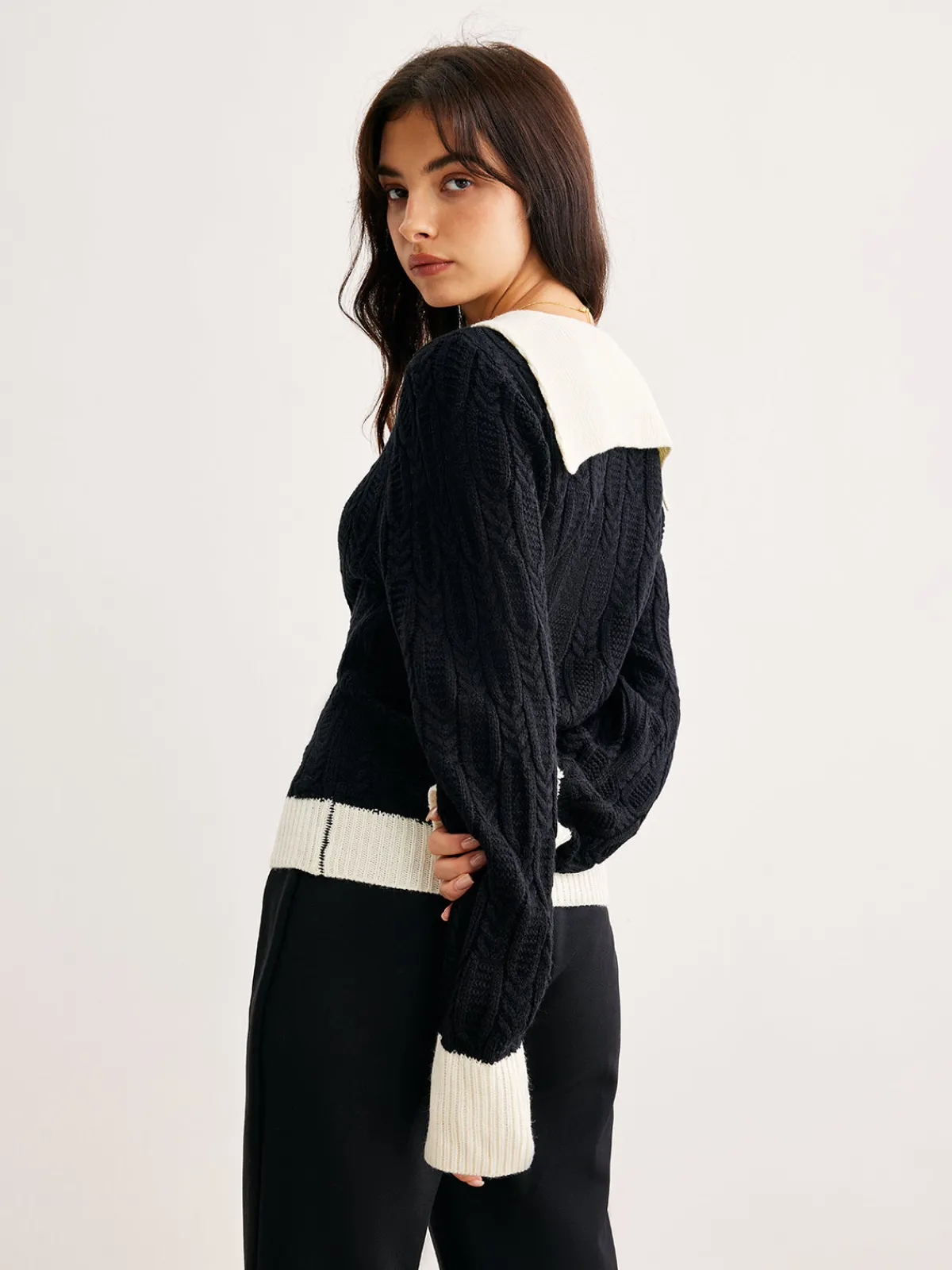 Discount Color Block V-Neck Twist Sweater Sweater Tops|Sweaters & Cardigans