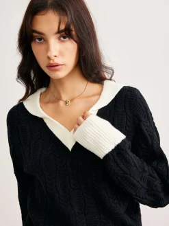 Sale Color Block V-Neck Twist Sweater Sweater Tops|Sweaters & Cardigans