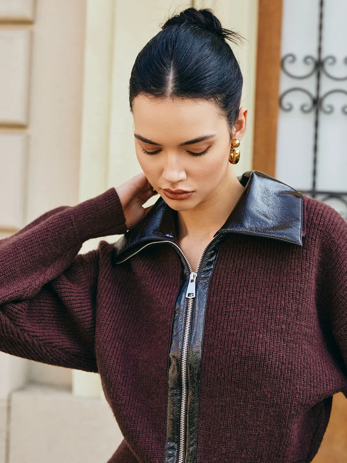 Best Color Block Zipper Knit Top Sweater Tops|Sweaters & Cardigans