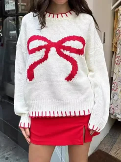 Discount Contrast Binding Bow Sweater Sweater Tops|Sweaters & Cardigans
