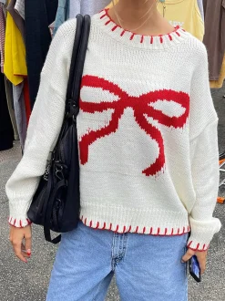 Discount Contrast Binding Bow Sweater Sweater Tops|Sweaters & Cardigans