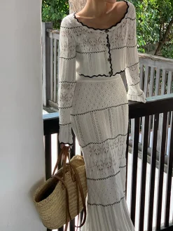Online Contrast Binding Knit Maxi Skirt Skirts|Knitwear