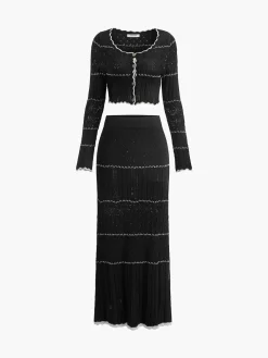 Online Contrast Binding Knit Maxi Skirt Skirts|Knitwear