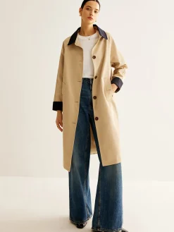 New Contrast Binding Long Trench Coat Outerwear|Coats