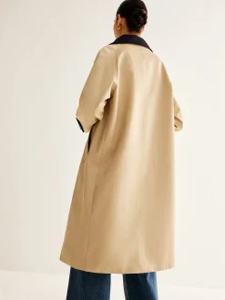 New Contrast Binding Long Trench Coat Outerwear|Coats